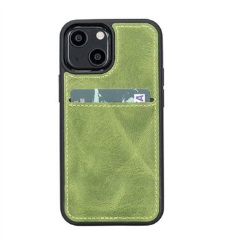 Plm G16 Yeşil Apple iPhone 13 Mini Uyumlu Deri Kartlıklı Arka Kapak
