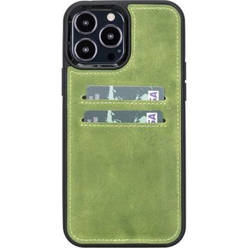 Plm G16 Yeşil Apple iPhone 13 Pro Max Uyumlu Deri Kartlıklı Arka Kapak