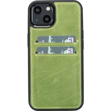 Plm G16 Yeşil Apple iPhone 13 Uyumlu Deri Kartlıklı Arka Kapak