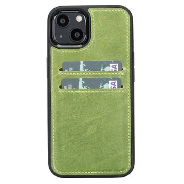 Plm G16 Yeşil Apple iPhone 13 Uyumlu Deri Kartlıklı Arka Kapak