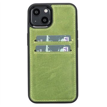 Plm G16 Yeşil Apple iPhone 13 Uyumlu Deri Kartlıklı Arka Kapak