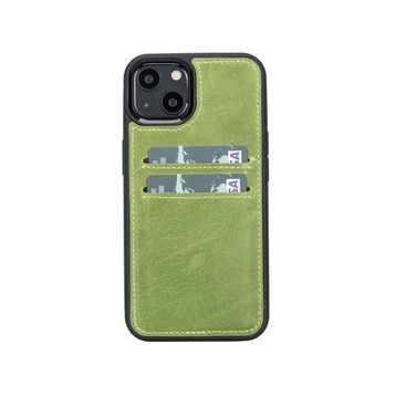 Plm G16 Yeşil Apple iPhone 13 Uyumlu Deri Kartlıklı Arka Kapak