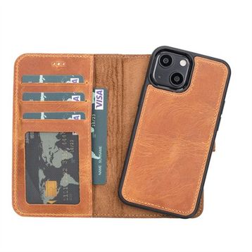 Plm G19 Taba Apple iPhone 13 Mini Uyumlu Deri Cüzdanlı Kılıf