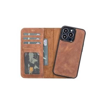 Plm G2 Apple iPhone 13 Pro Uyumlu Kahverengi Deri Cüzdanlı Kılıf