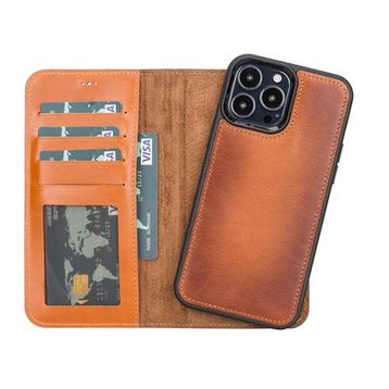 Plm RST2EF Taba Apple iPhone 13 Pro Max Uyumlu Deri Cüzdanlı Kılıf