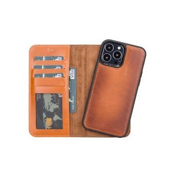 Plm RST2EF Taba Apple iPhone 13 Pro Max Uyumlu Deri Cüzdanlı Kılıf