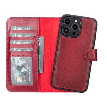 Plm V4EF Apple iPhone 14 Pro Max Uyumlu Deri Cüzdanlı Kılıf