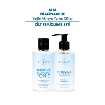Polente Natural Yağlı ve Akneye Yatkın Ciltler AHA ve Niacinamide Arındırıcı Cilt Temizleme Seti