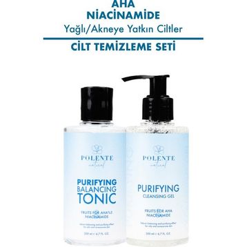 Polente Natural Yağlı ve Akneye Yatkın Ciltler AHA ve Niacinamide Arındırıcı Cilt Temizleme Seti