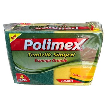 Polimex 4,5x9x12 cm 4 Adetlik Paket Endüstriyel Büyük Boy Oluklu Bulaşık Süngeri