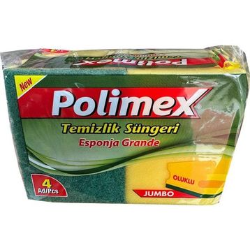 Polimex 4,5x9x12 cm 4 Adetlik Paket Endüstriyel Büyük Boy Oluklu Bulaşık Süngeri