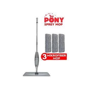 Pony 3'lü Gri Sprey Mop Mikrofiber Mop