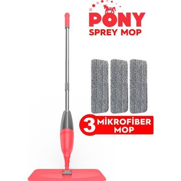 Pony 3'lü Sprey Mop Somon + Mikrofiber Mop