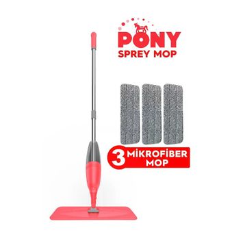 Pony 3'lü Sprey Mop Somon + Mikrofiber Mop