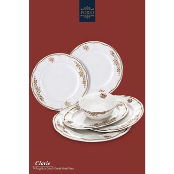 Porio Clarie 74 Parça Bone China 24 Servisli 12 Kişilik Porselen Yemek Takımı