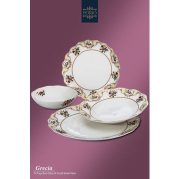 Porio Grecia 74 Parça Bone China 24 Servisli 12 Kişilik Porselen Yemek Takımı