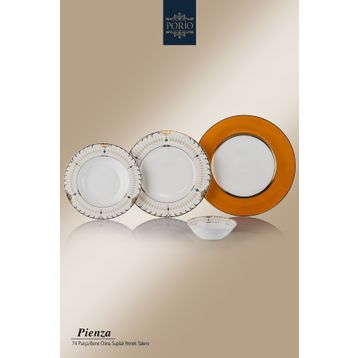 Porio Pienza 74 Parça Bone China 12 Kişilik Suplalı Porselen Yemek Takımı
