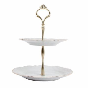 Porland 21 cm Queen Altın Yaldız 2 Katlı Kurabiye Tabağı