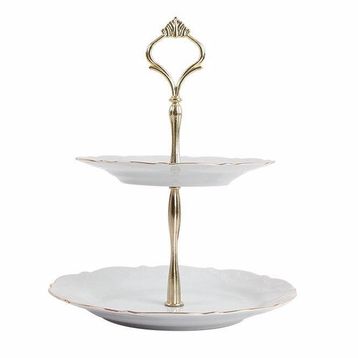 Porland 21 cm Queen Altın Yaldız 2 Katlı Kurabiye Tabağı