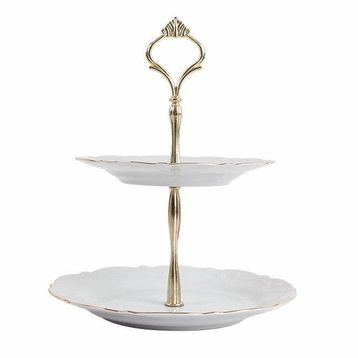 Porland 21 cm Queen Altın Yaldız 2 Katlı Kurabiye Tabağı