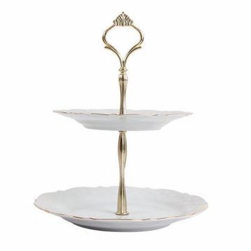 Porland 21 cm Queen Altın Yaldız 2 Katlı Kurabiye Tabağı