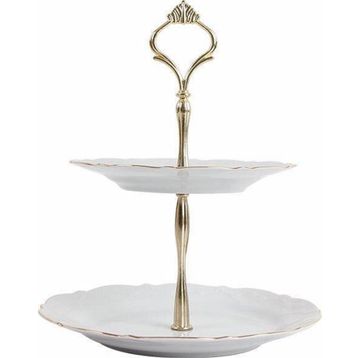 Porland 21 cm Queen Altın Yaldız 2 Katlı Kurabiye Tabağı