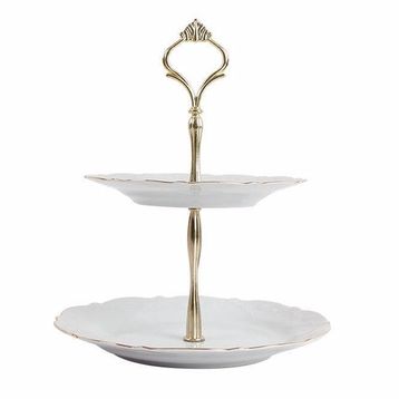Porland 21 cm Queen Altın Yaldız 2 Katlı Kurabiye Tabağı