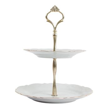 Porland 21 cm Queen Altın Yaldız 2 Katlı Kurabiye Tabağı