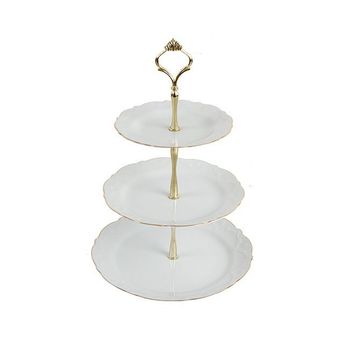 Porland 25 cm Queen Altın Yaldız 3 Katlı Kurabiye Tabağı