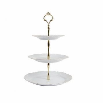 Porland 25 cm Queen Altın Yaldız 3 Katlı Kurabiye Tabağı