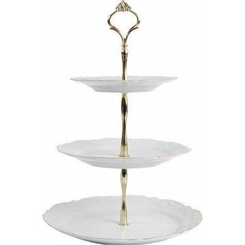 Porland 25 cm Queen Altın Yaldız 3 Katlı Kurabiye Tabağı