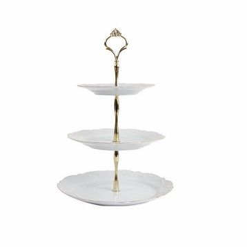 Porland 25 cm Queen Altın Yaldız 3 Katlı Kurabiye Tabağı