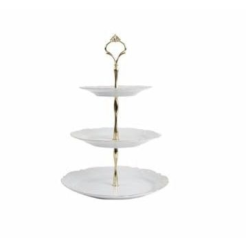 Porland 25 cm Queen Altın Yaldız 3 Katlı Kurabiye Tabağı