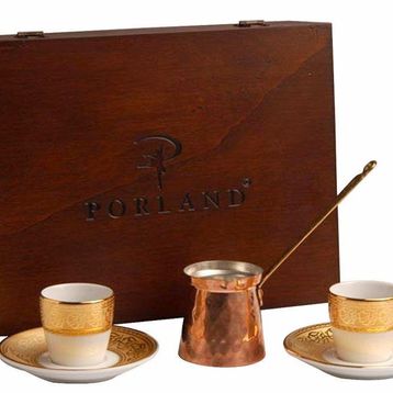 Porland 5 Parça Rumi Altın Kahve Takımı