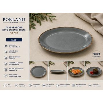 Porland Alm Seasons 18 cm Koyu Gri Kayık Tabak