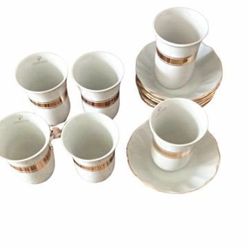 Porland Altın Yaldız Tabaklı 100 cc 6 Kişilik 12 Parça Porselen Çay Bardağı