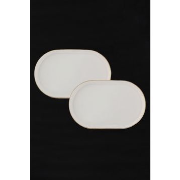 Porland Chopin 2 Parça 18 cm Altın Yaldızlı Kayık Tabak ve Sunum Seti
