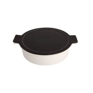 Porland Cookland Isıya Dayanıklı 2 lt Porselen Siyah Kapaklı Basık Tencere