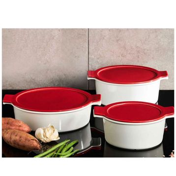 Porland Cookland Isıya Dayanıklı 6 Parça Porselen Kapaklı Tencere Takımı