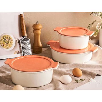 Porland Cookland Isıya Dayanıklı 6 Parça Porselen Kapaklı Tencere Takımı