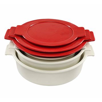 Porland Cookland Isıya Dayanıklı 6 Parça Porselen Kırmızı Kapaklı Tencere Takım