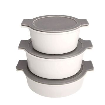 Porland Cookland Isıya Dayanıklı 6 Parça Porselen Koyu Gri Kapaklı Tencere Takımı