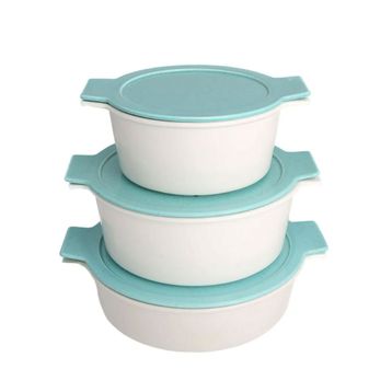 Porland Cookland Isıya Dayanıklı 6 Parça Porselen Turkuaz Kapaklı Tencere Takımı