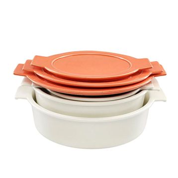 Porland Cookland Isıya Dayanıklı 6 Parça Porselen Turuncu Kapaklı Tencere Takımı