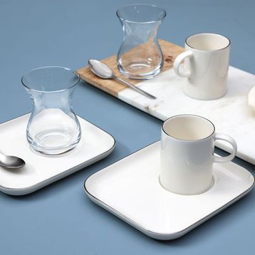 Porland Cortot Platin 6 Parça 2 Kişilik Çay ve Kahve İkram Takımı