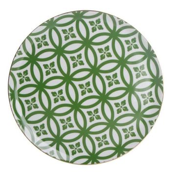 Porland Morocco Desen 1 Yeşil 28 cm Porselen Düz Tabak