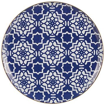 Porland Morocco Desen 7 Mor 28 cm Porselen Düz Tabak