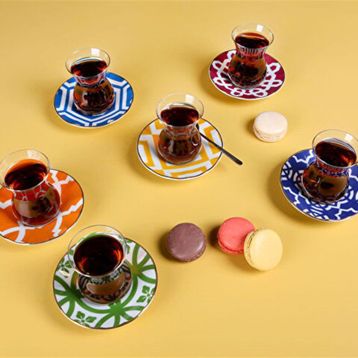 Porland Morocco Karışık Renk 12 Parça Çay Bardak Takımı