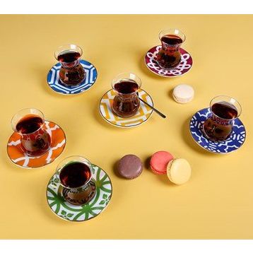 Porland Morocco Karışık Renk 12 Parça Çay Bardak Takımı