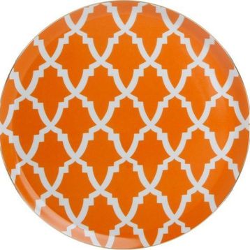 Porland Morocco Turuncu Desen 3 28 cm Porselen Düz Tabak